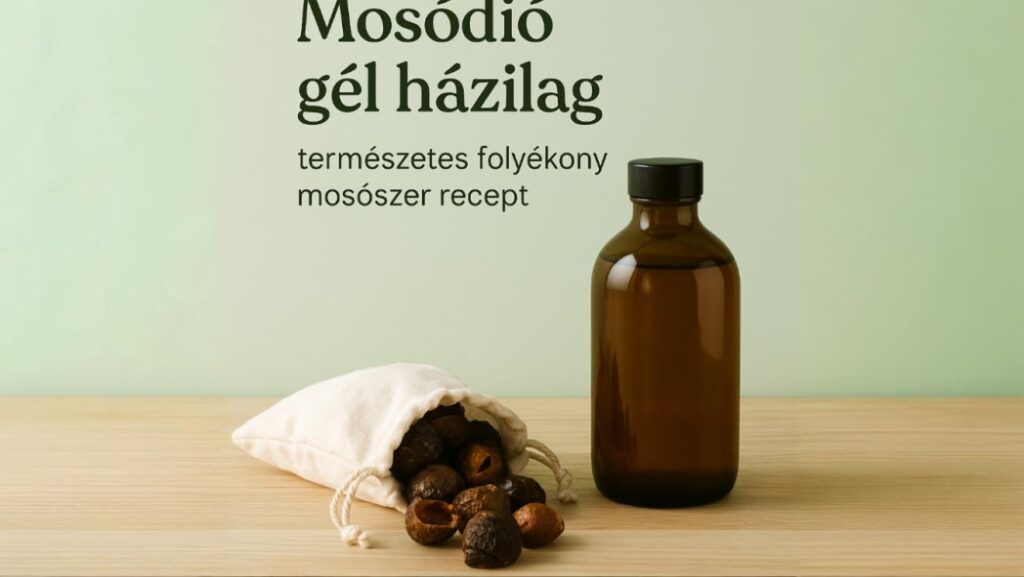 Mosódió gél és mosódió van egy asztalon elhelyzve, amely a recept elkészítésére utal