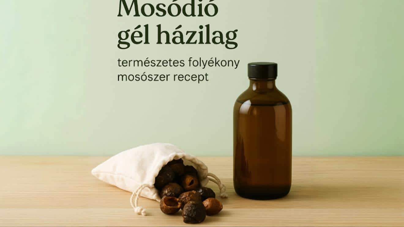 Mosódió gél és mosódió van egy asztalon elhelyzve, amely a recept elkészítésére utal